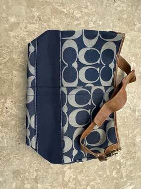 Coach Vintage Signature Denim Tote Bag with Multi-Color Striped Interior